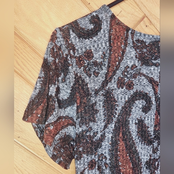 Tacera XL Gray and brown short sleeved paisley midi dress - Picture 7 of 10